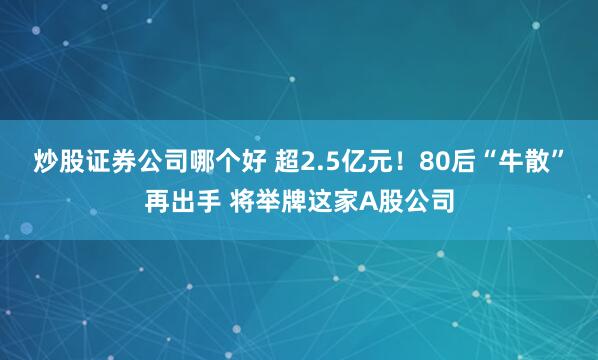 炒股证券公司哪个好 超2.5亿元！80后“牛散”再出手 将举牌这家A股公司